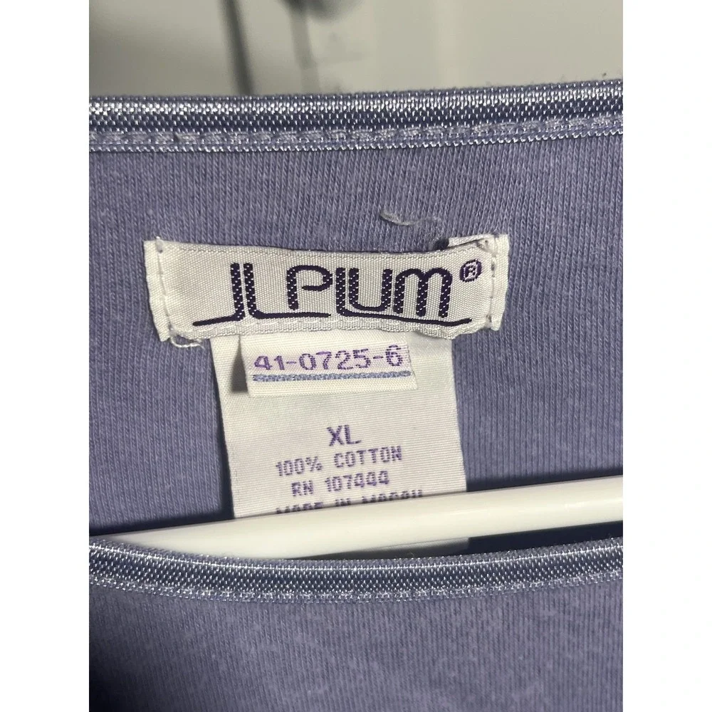 J.L. Plum‎ Women's XL Purple Long Sleeve T-Shirt 100% Cotton Crew Neck Metallic